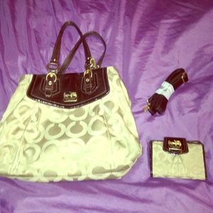 Coach bag with wallet tan/chocolate brown