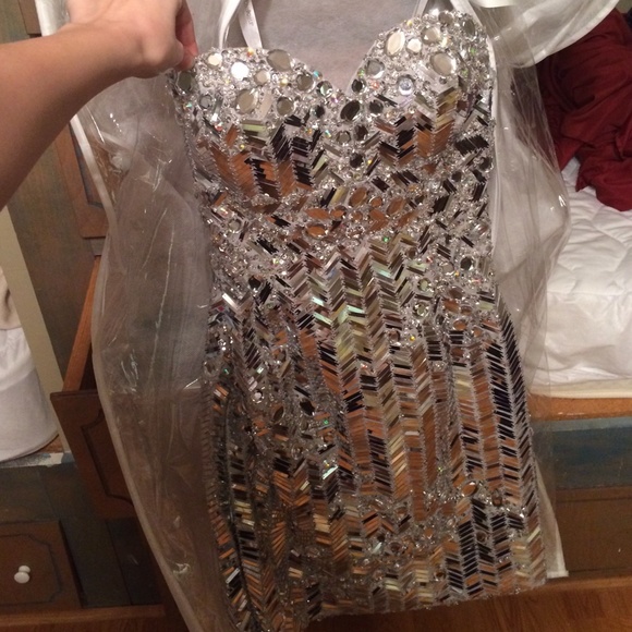 Tony Bowls silver prom dress