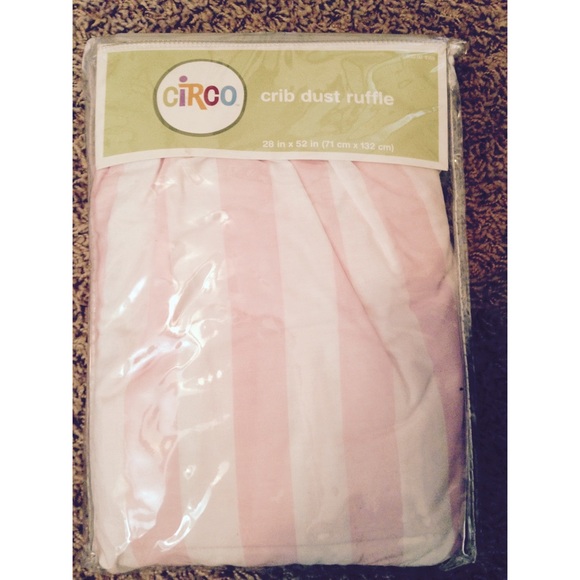 Light pink & white nursery crib skirt