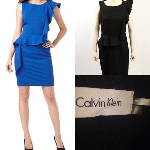 Calvin Klein ruffle one side black dress