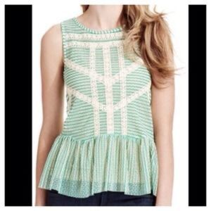 FREE PEOPLE Green & Ivory Peplum Top