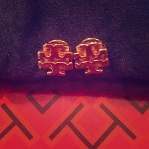 Tory Burch small logo stud earrings, Rose Gold