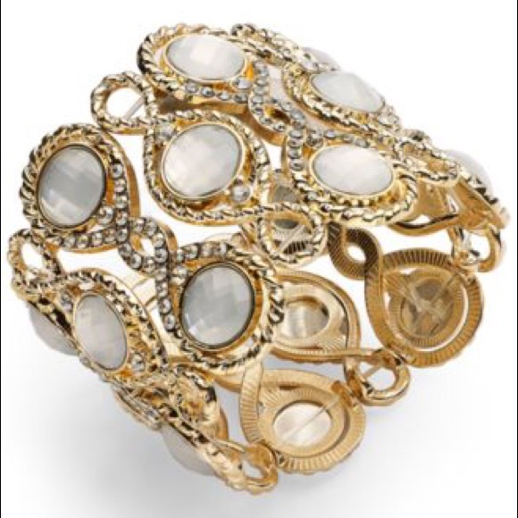 INC Gold-Tone Crystal Stone Stretch Bracelet