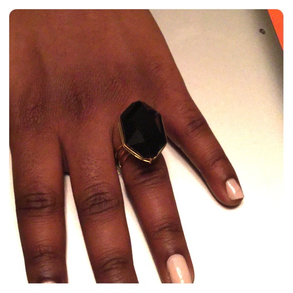 REDUCED panne genuine stone black ring adjustable