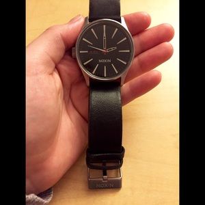 Black leather/stainless steel Nixon men's watch
