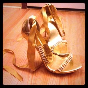 Gold playboy strappy sandals
