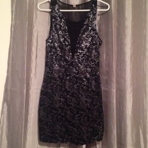 Floral bodycon black and silver dress