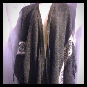 Native tribal woolblend gray shawl bohowrap sweate