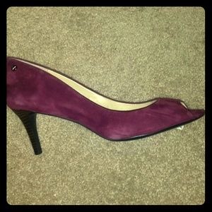 Calvin Klein suede open-toe pumps