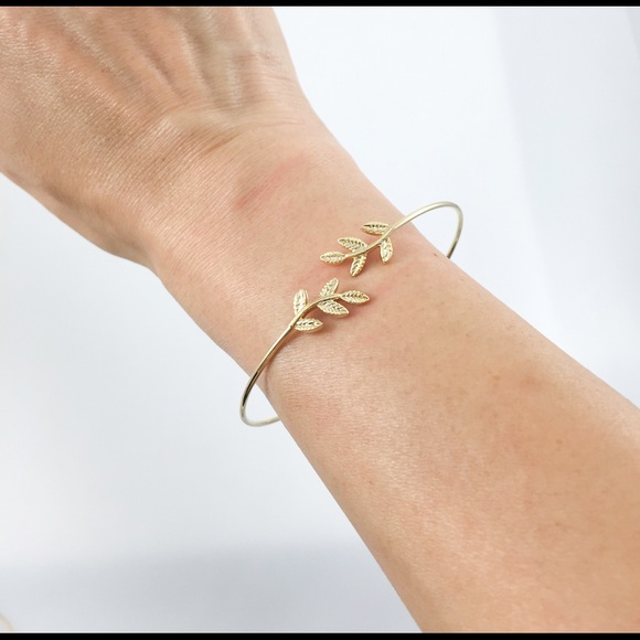 NEW GOLD LEAF PETAL BRANCH SKINNY CUFF BRACELET