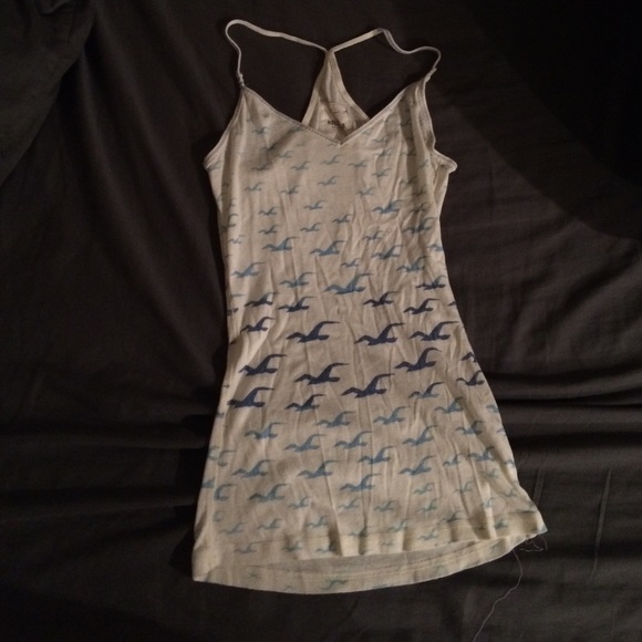 Hollister cream tank top with blue ombré logo