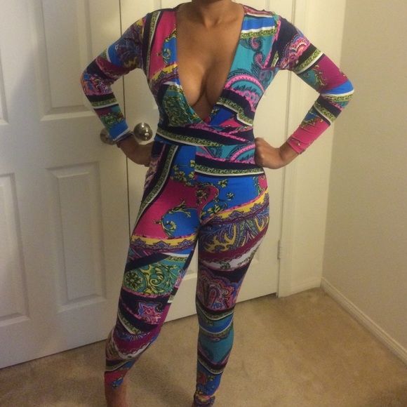 Multicolored long sleeve jump suit