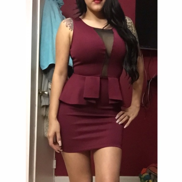 Burgundy Peplum Party Dress
