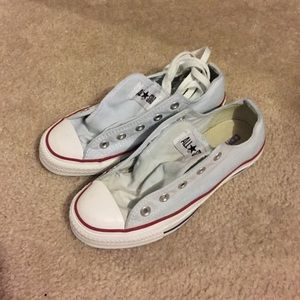Converse; worn 1x, clr change due to machine wash