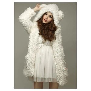 Fluffy Hooded Bear Cardigan / Coat