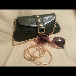 *New York & Company* Dark Green Croc Clutch