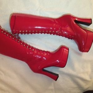 Knee high red boots