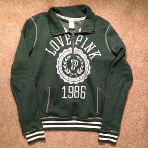 PINK green half zip pull over sweater