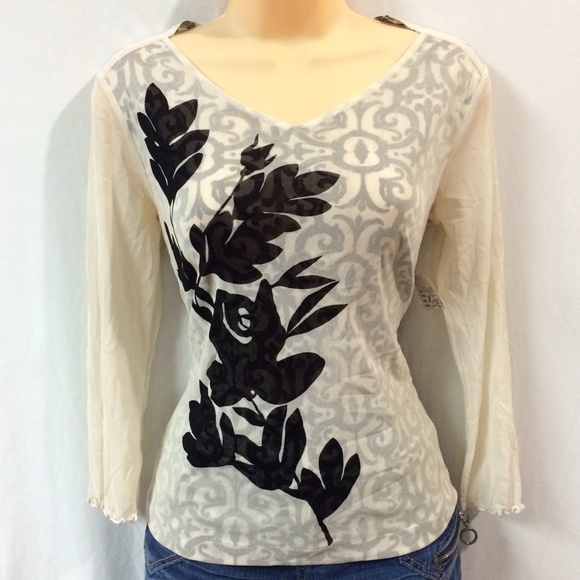 i.e. Tops - FINAL Mesh stretchy lined black leaf print top