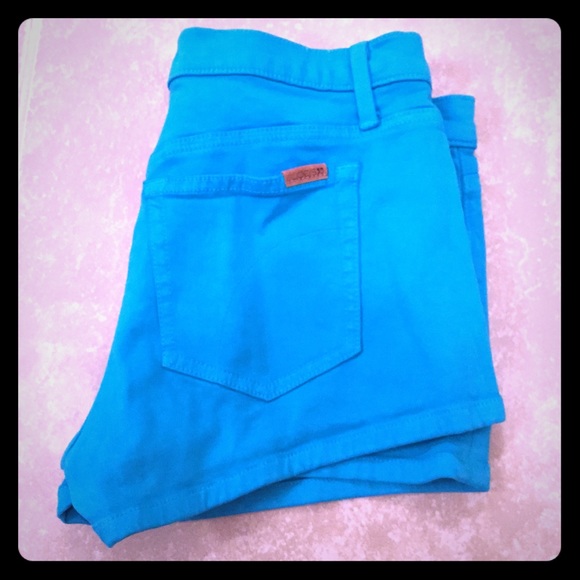 Teal denim shorts