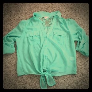 Chiffon teal blue top