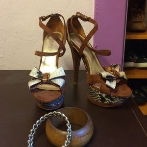 Snakeskin and suede Bakers heels