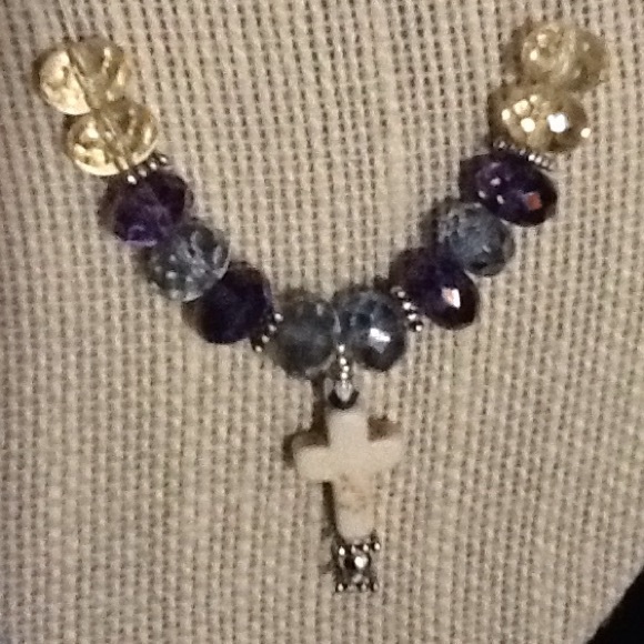 Floating Cross necklace with purple accents