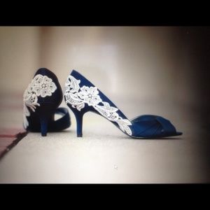 Nina Navy Bridal Shoes with Ivory Lace