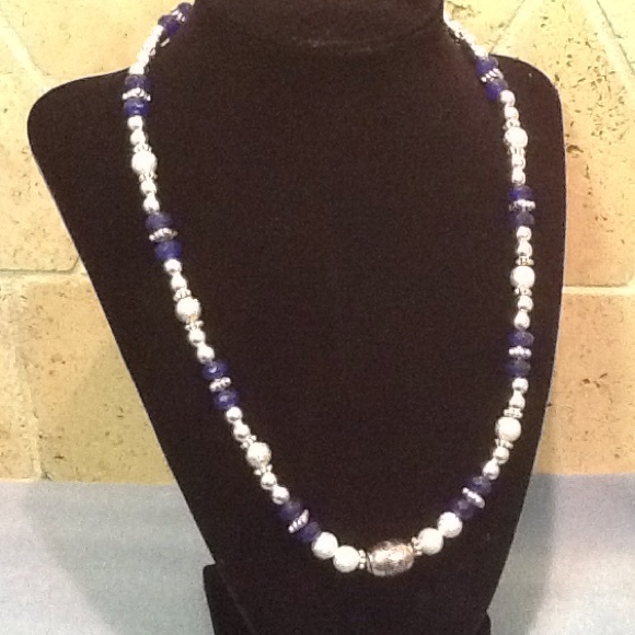 SOLD beautiful 20" blue and silver custom Necklace