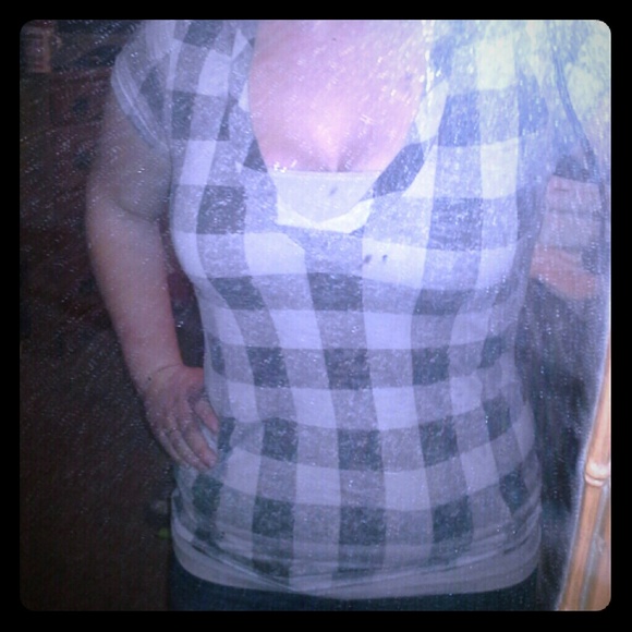 Plaid V-Neck see through material