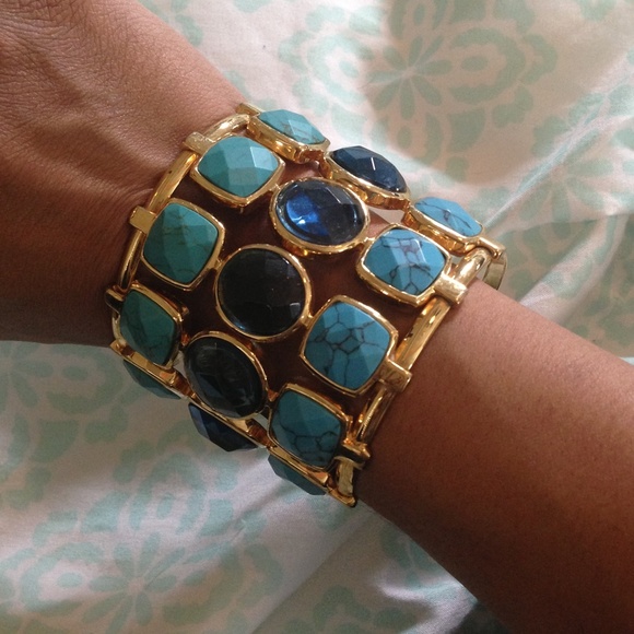 turquoise and blue quartz gold cuff