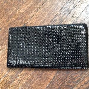 CLARINS BLACK SEQUINED CLUTCH BAG/MAKE-UP BAG