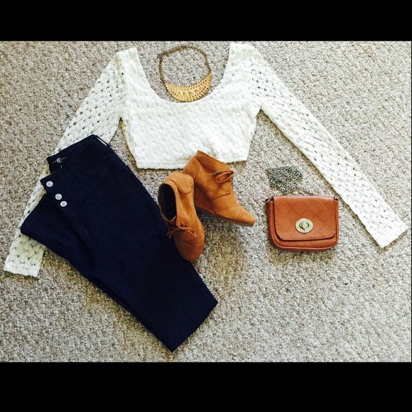 Crocheted Long Sleeve Crop Top