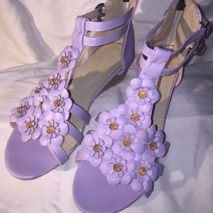 Boho Lavander floral wedge sandals