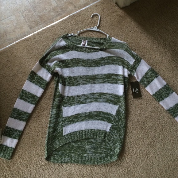 Green/white Striped Hi-Low Knit Sweater