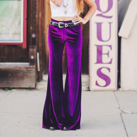 purple velvet bell bottoms