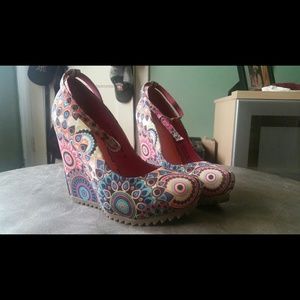 Colorful Mandala boho flower Wedge Heels