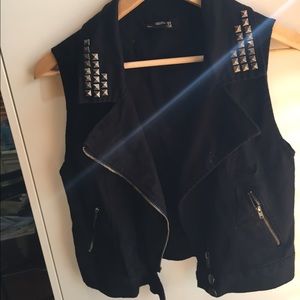 Black denim studded biker type vest