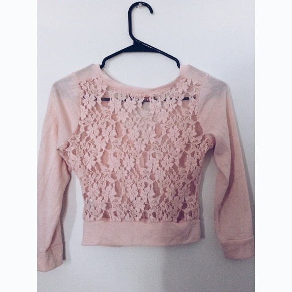 Light Pink Crochet-Back Cardigan - Picture 2 of 2