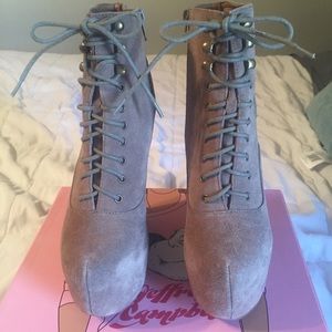 NEW Jeffrey Campbell Taupe Suede Damsel Booties