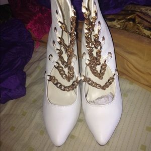 White heels w/ gold chains