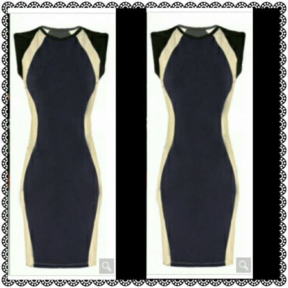 Navy & Tan Bodycon Dress NWOT