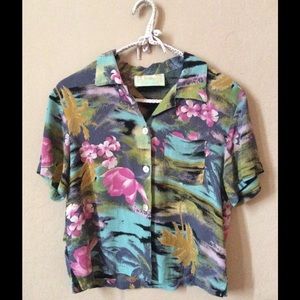 Sheer Hawaiian Print Button Up Shirt