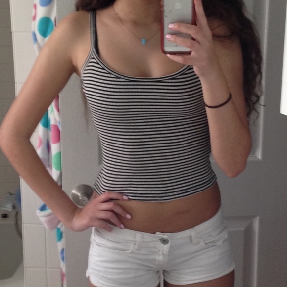 SOLD Tillys Black & White Striped Cropped Tank