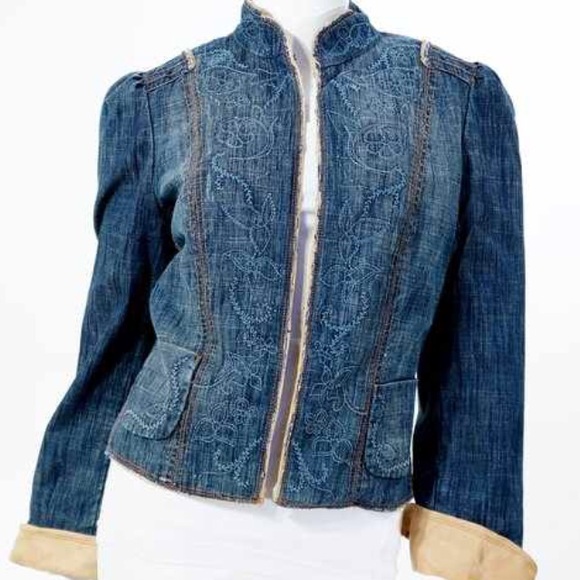 Elie Tahari denim & leather trim jacket