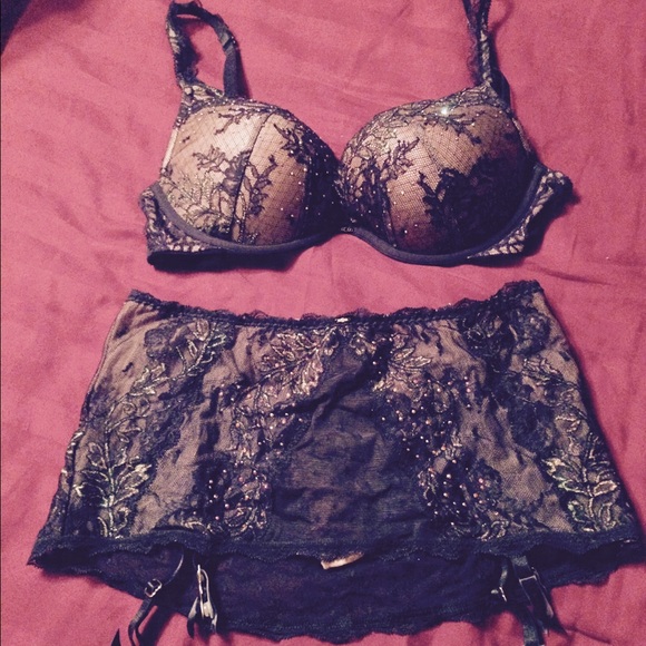 Victoria's Secret embellished bra & garter skirt