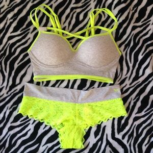 NWT Pink Neon Caged Push-up Bra and Thong