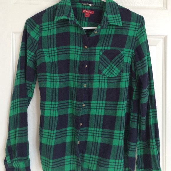 Navy and green plaid flannel