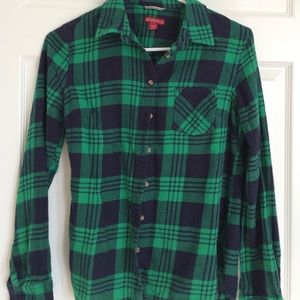 Navy and green plaid flannel
