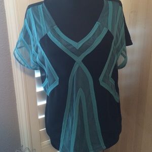 blue and black mesh cutout top